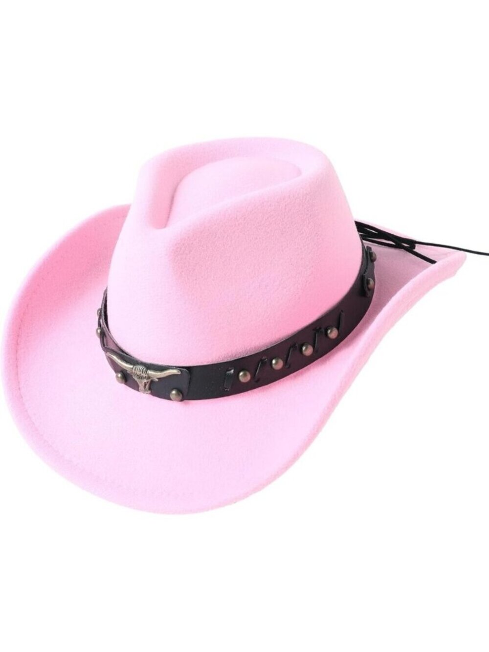 Kid Light Pink Western Studded Leather Bull Skull Band Classic Fedora Cowboy Hat
